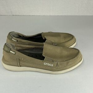 CROCS women’s Santa Cruz Tan Loafers Canvas  Boat Shoes Size 7